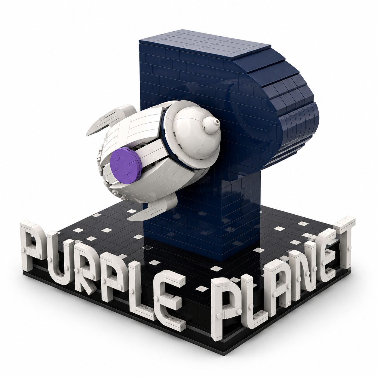 דגם Purple Planet מאבני בנייה: האות P וחללית